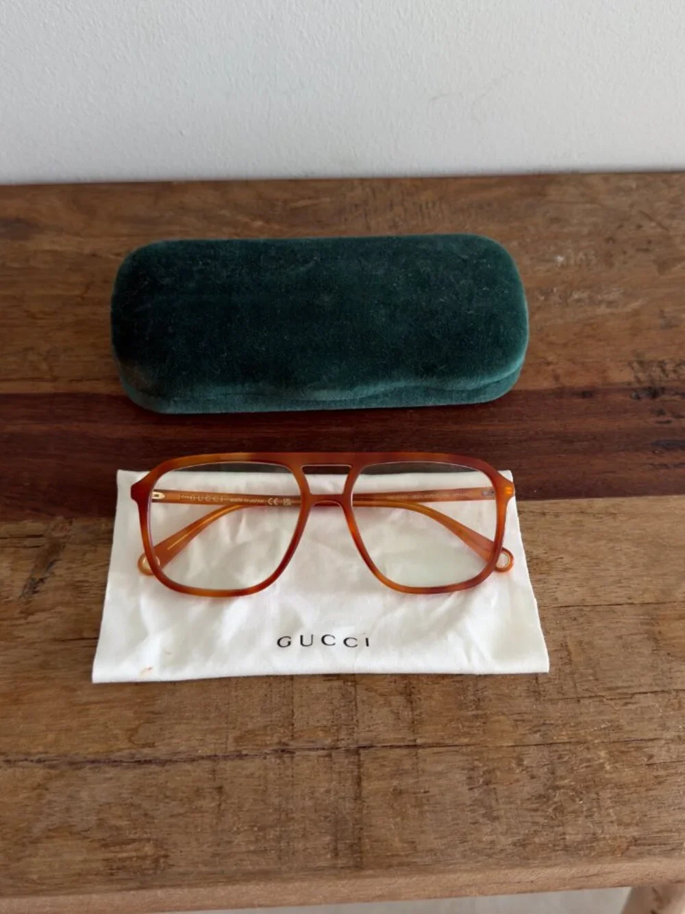 Gucci GG1078O Tortoise Orange Pilot Glasses with Blue Light/UV block